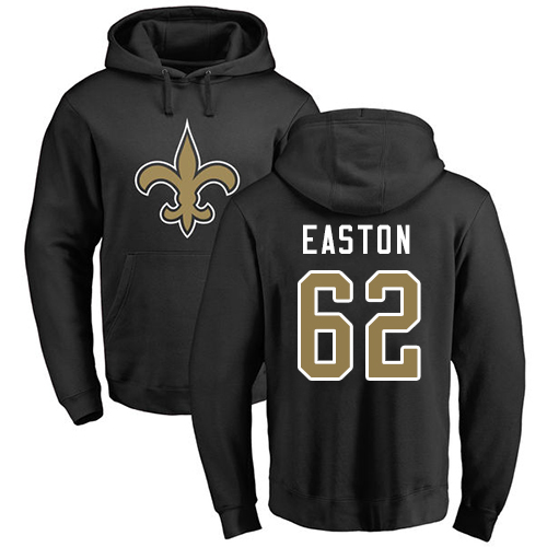 Men New Orleans Saints Black Nick Easton Name and Number Logo NFL Football #62 Pullover Hoodie Sweatshirts